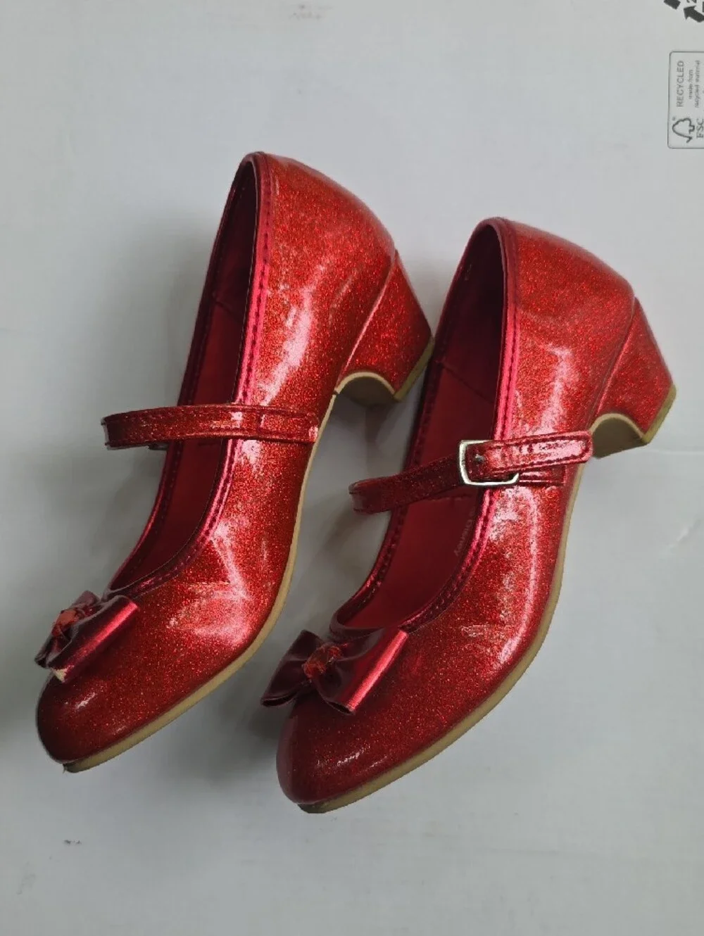 Disney Red Glitter Mary Jane + Plus Gold Dress Shoe + Flower Flat (3 For 1)